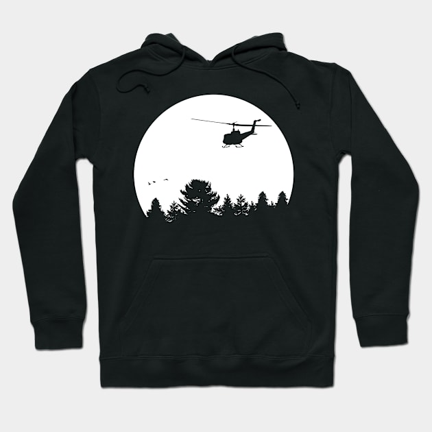 Helicopter in Moon Night - The Pine Forest Hoodie by HappyGiftArt